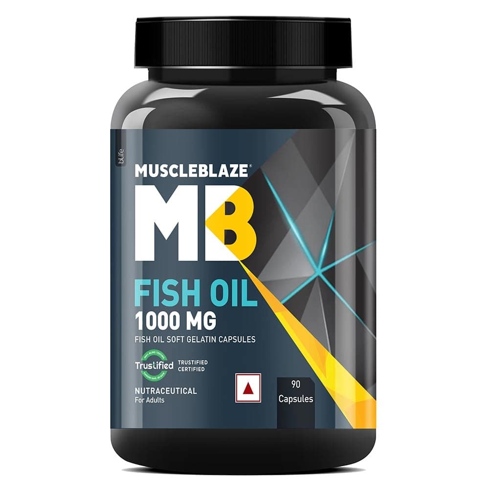 MuscleBlaze Omega 3 Fish Oil (1000 mg) with 180mg EPA and 120mg DHA, 90 capsules — photo 1
