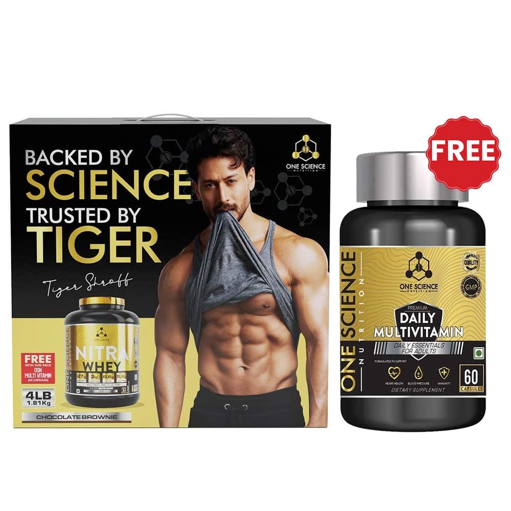 One Science Nitra Whey Tiger Combo Pack, 4 lb Chocolate Brownie with Daily Multivitamin 60 Capsules — photo 1